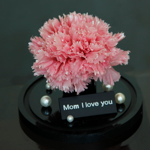 Preserved Carnation Glass Dome – “Mom, I Love You” Edition - Pink