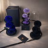 preserved roses in blue, purple, and black with gift boxes and ribbons, luxury rose gift set, no wrapping needed, ready to gift
