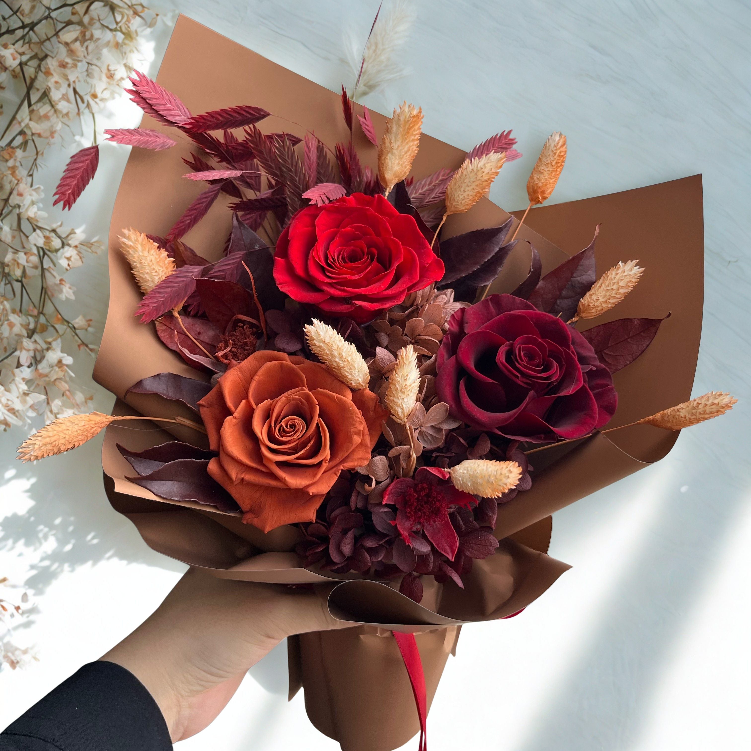 Four Seasons Preserved Roses Bouquet – Warm Rustic Elegance