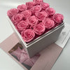 Luxury Grand Preserved Rose Square Box Acrylic Cover - 16 Pink Roses