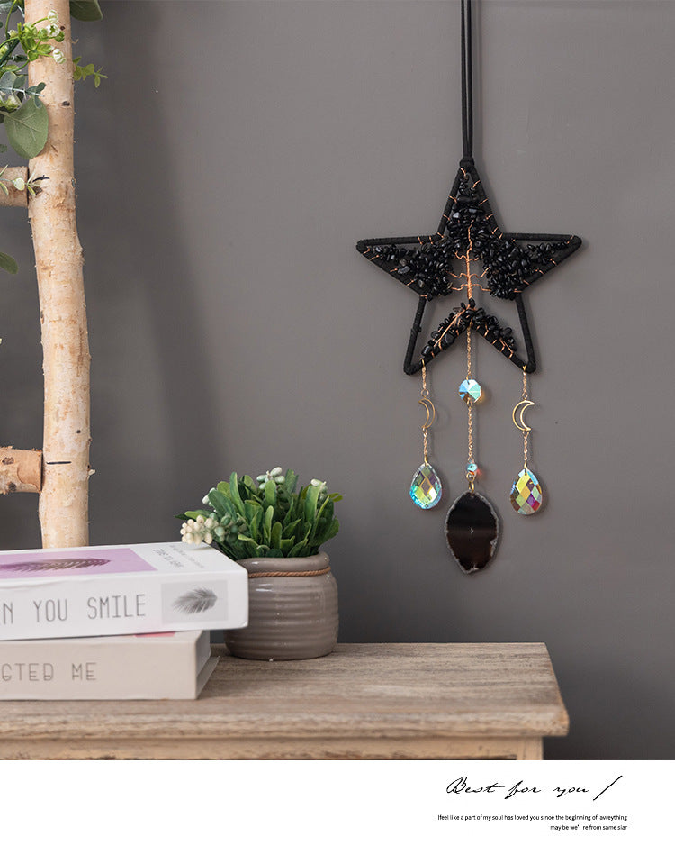 Black Crystal Star Shape Dream Catcher with Healing Agate