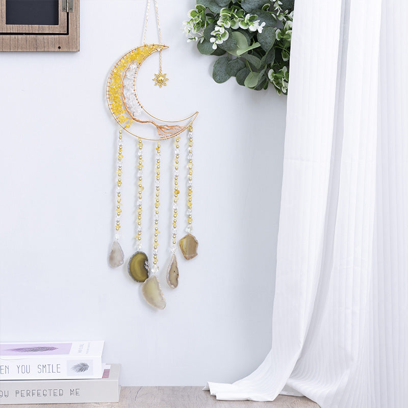 Golden Color Moon Shape Dream Catcher with Healing Agate