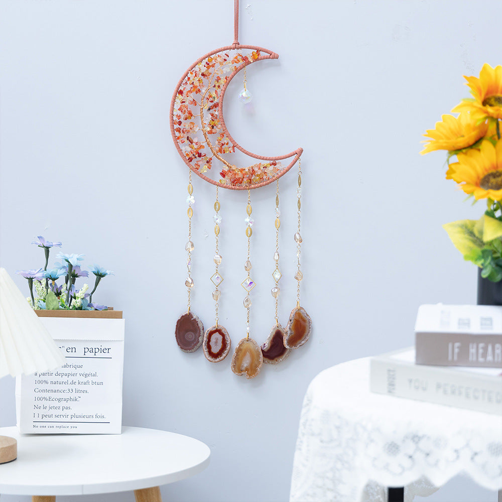 Orange Moon Shape Dream Catcher with Healing Agate