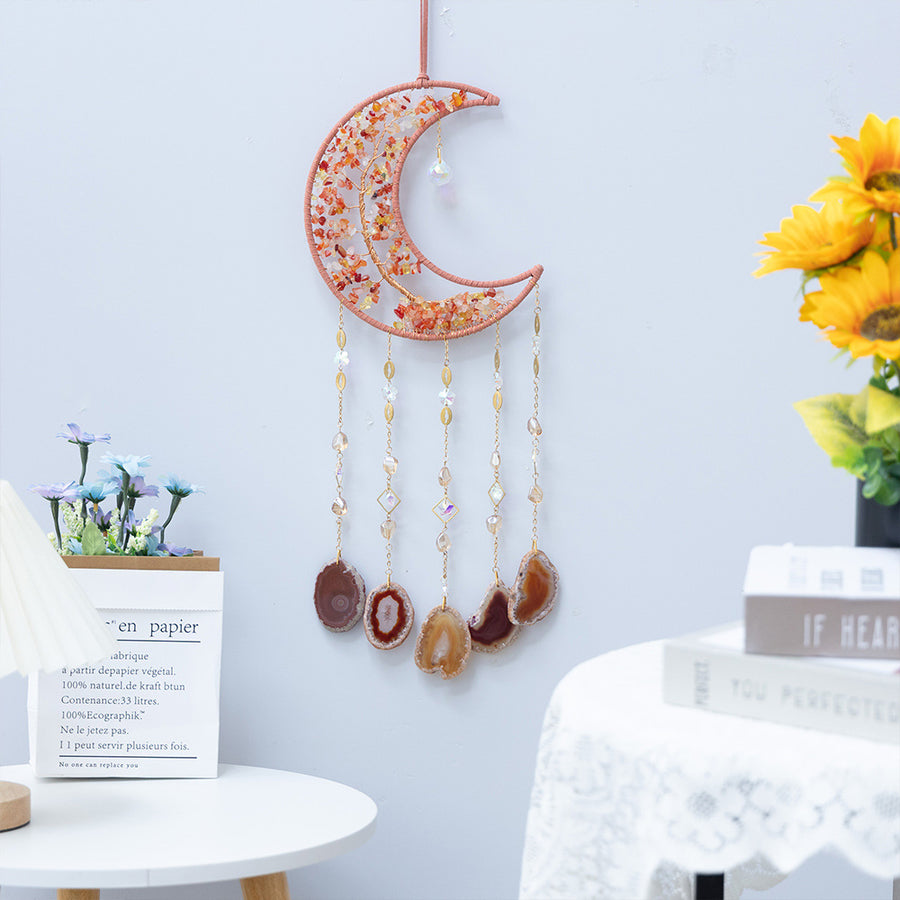 Orange Moon Shape Dream Catcher with Healing Agate