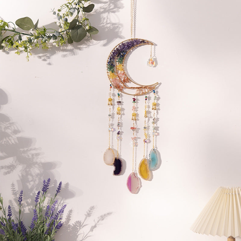 Colorful Moon Shape Dream Catcher with Healing Agate