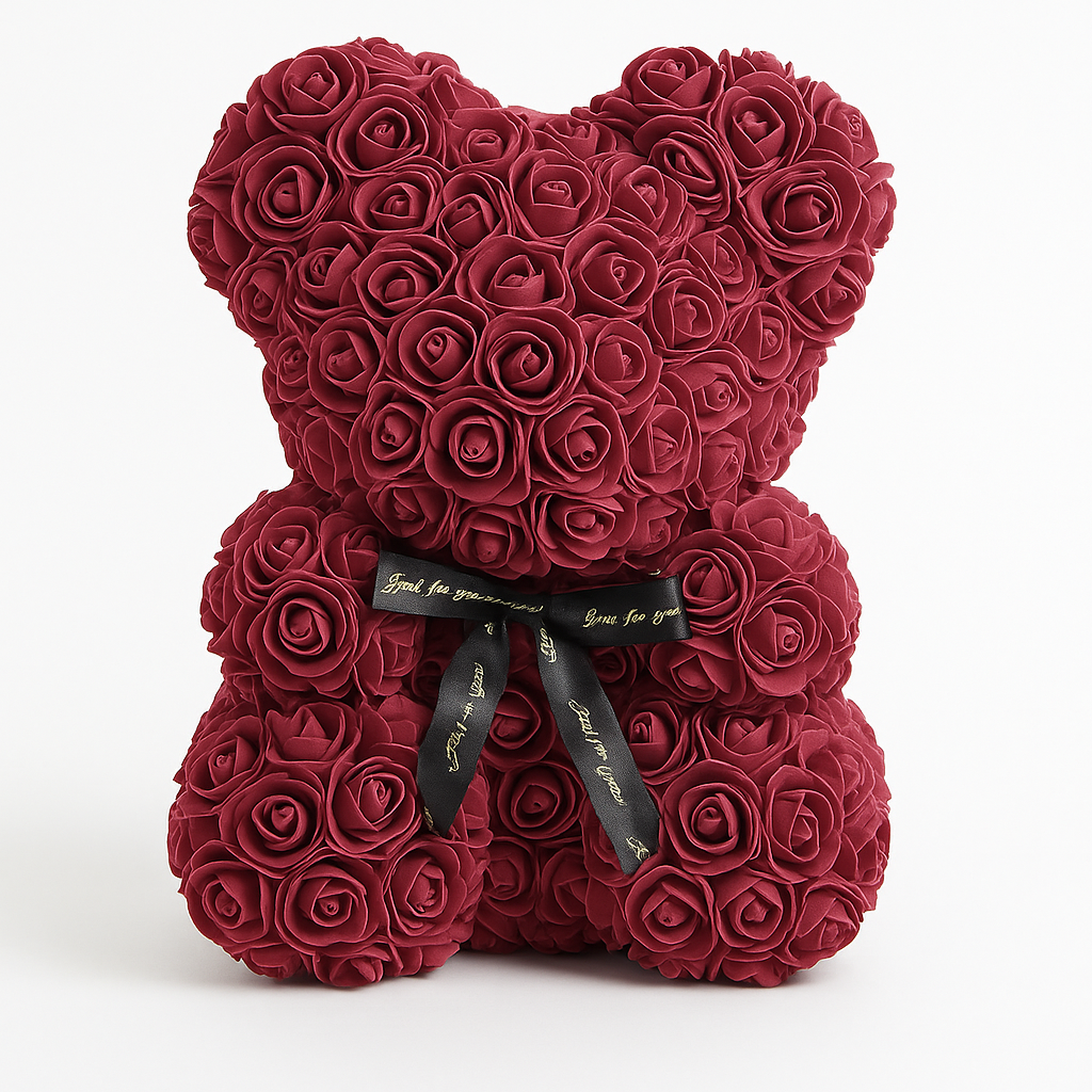 Burgundy Rose Bear with Bow-40cm
