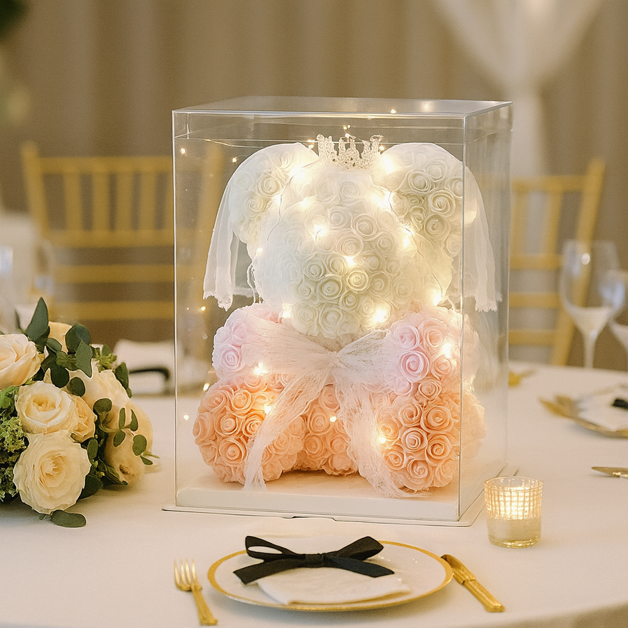 Pink Rose Bear with Crown - 40cm