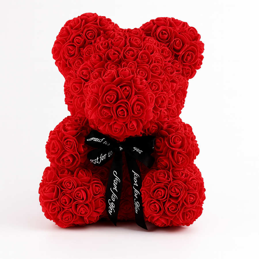 Red Rose Bear with Black Bow - 40cm