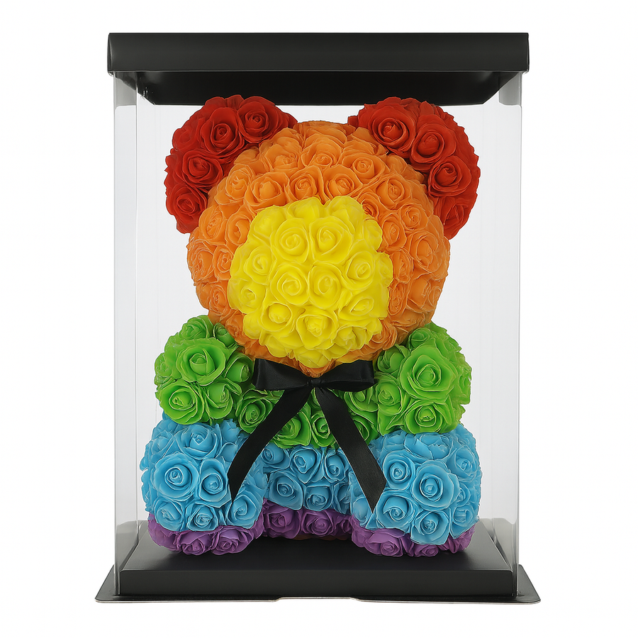 Rainbow Rose Bear with Bow - 40cm