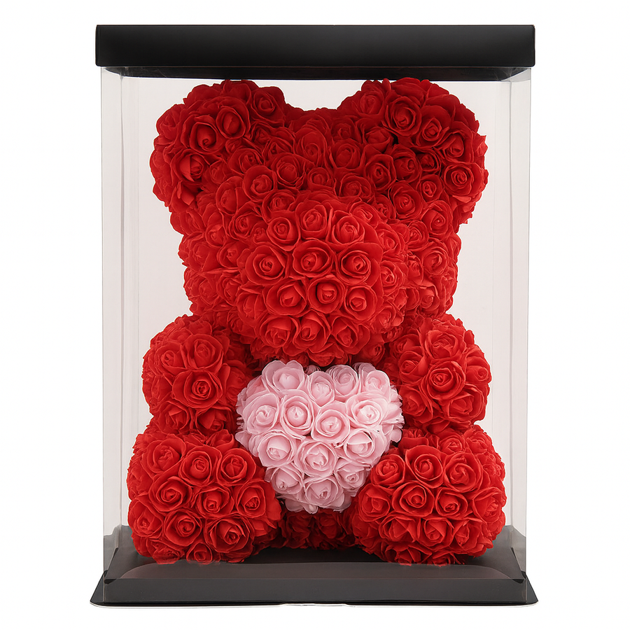 Red Rose Bear with Pink Heart-25cm