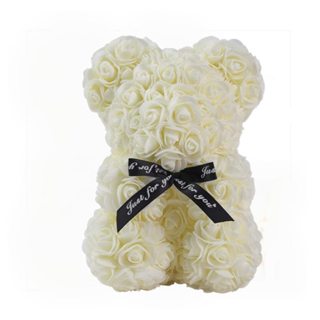 White Rose Bear with Bow-25cm