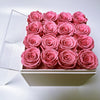 Preserved Roses Box Acrylic Cover – Square – Pink – 16 Roses