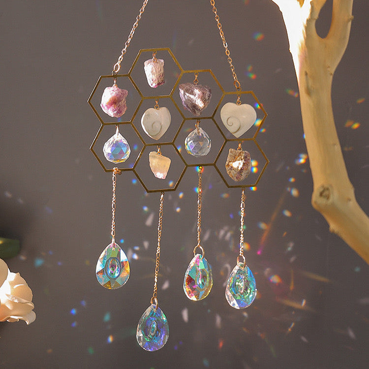 Bee Hive Natural Crystal Sun Catcher