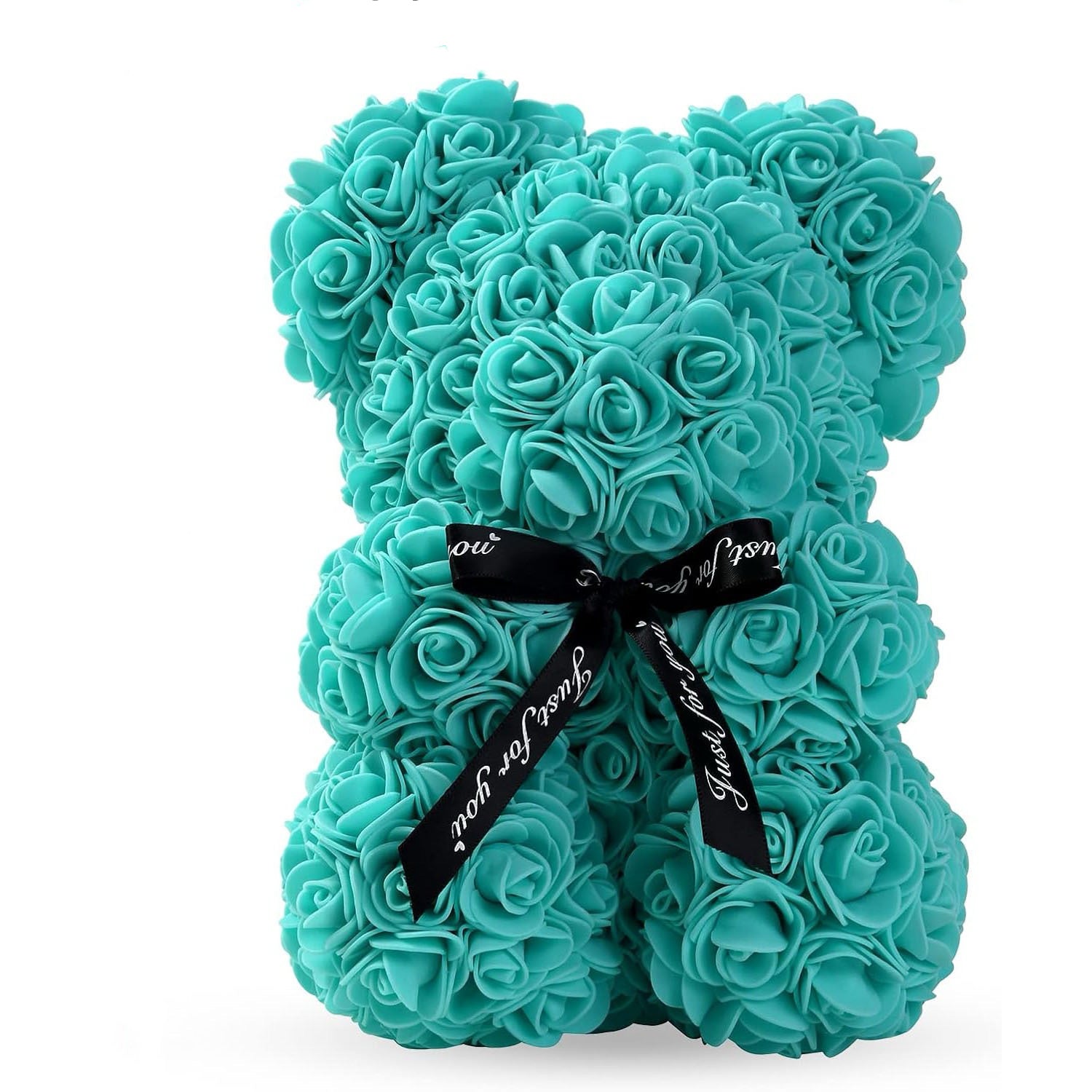 Tiffany Blue Rose Bear with Bow-25cm