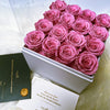 Preserved Roses Box Acrylic Cover – Square – Pink – 16 Roses