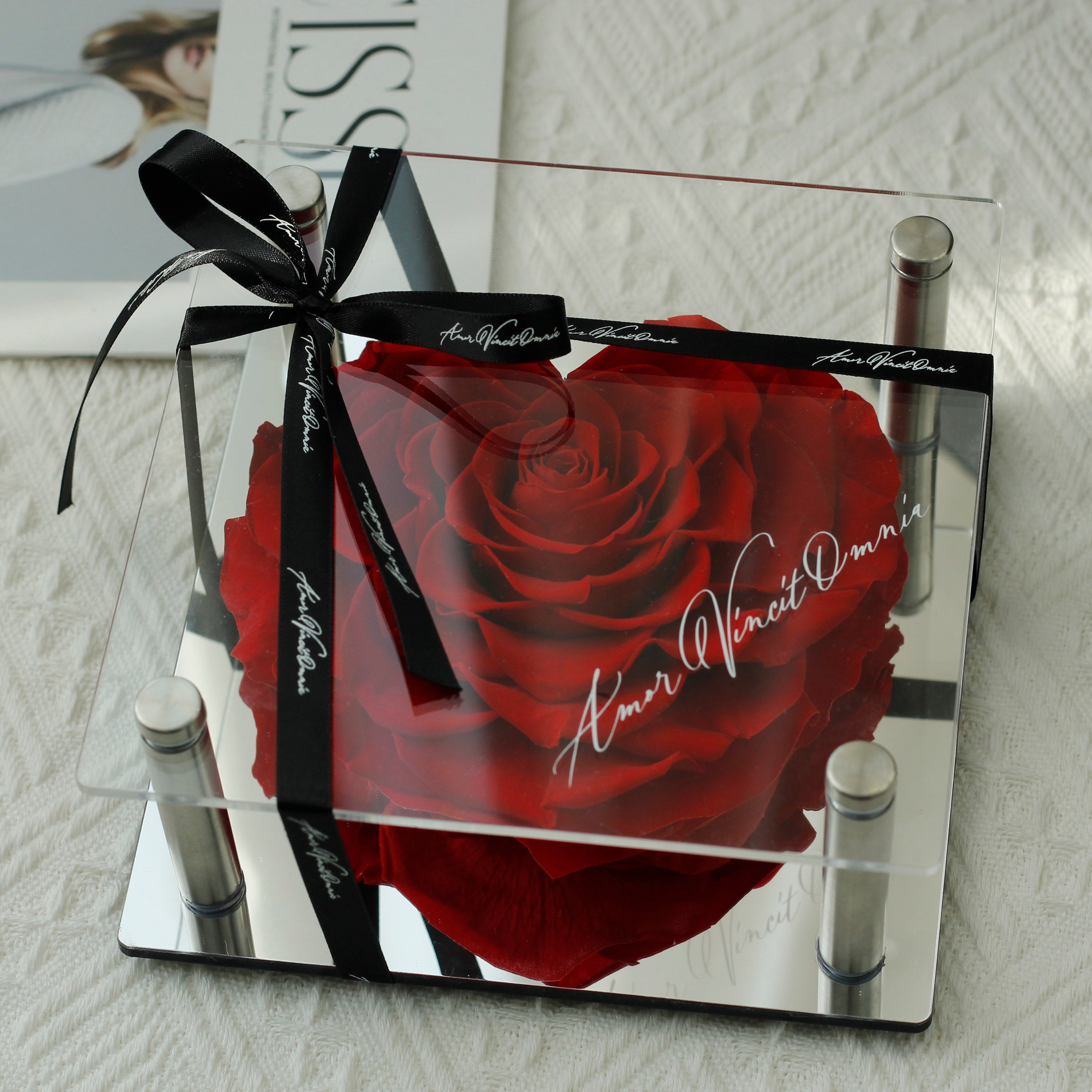 Preserved Rose in Acrylic Box –  Red Heart