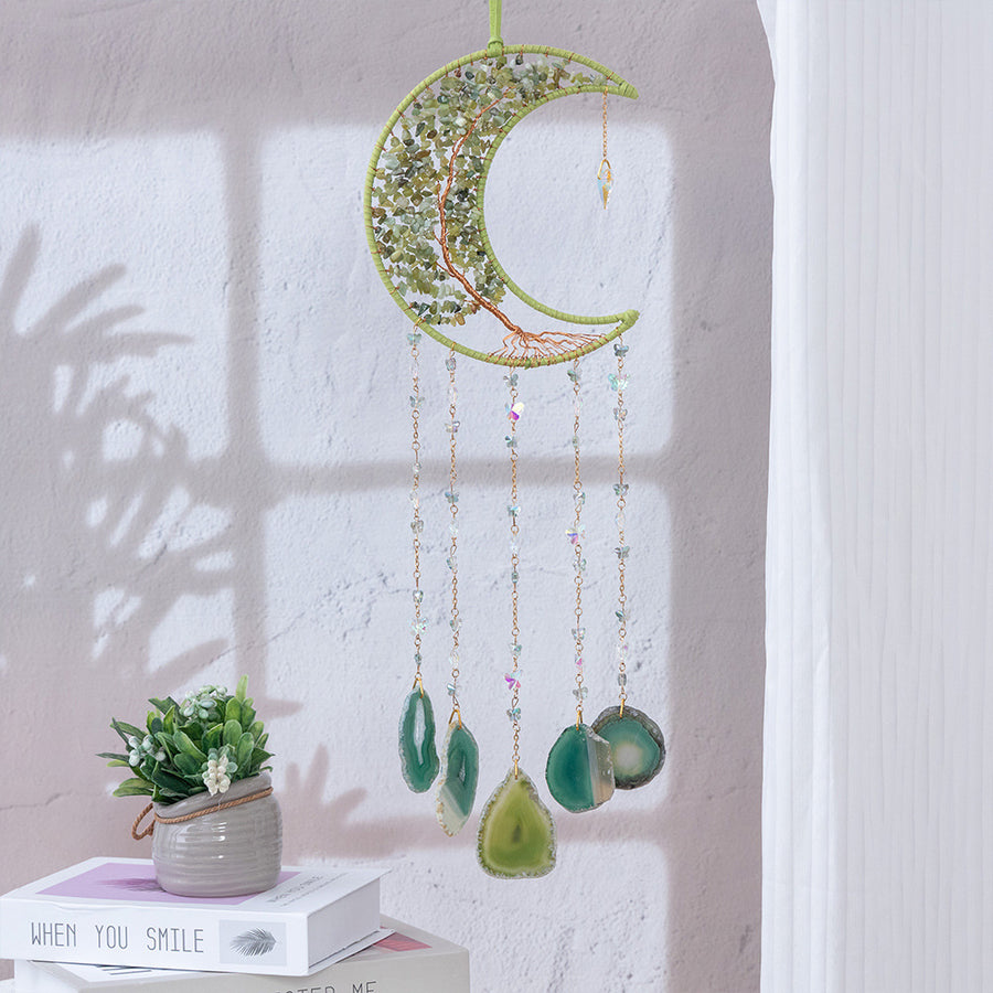 Jade Colour Moon Shape with Healing Green Agates