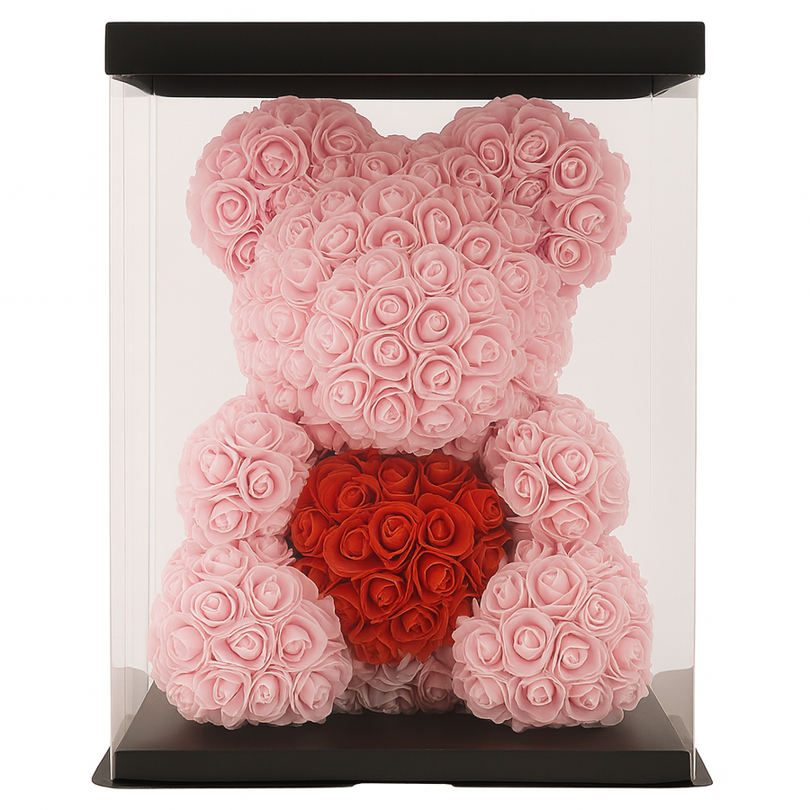 Pink Rose Bear with Red Heart - 40cm