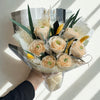 Champagne Preserved Ranunculus Bouquet-7 Peony-Style Blooms