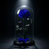 Blue rose inside a glass dome on a black background