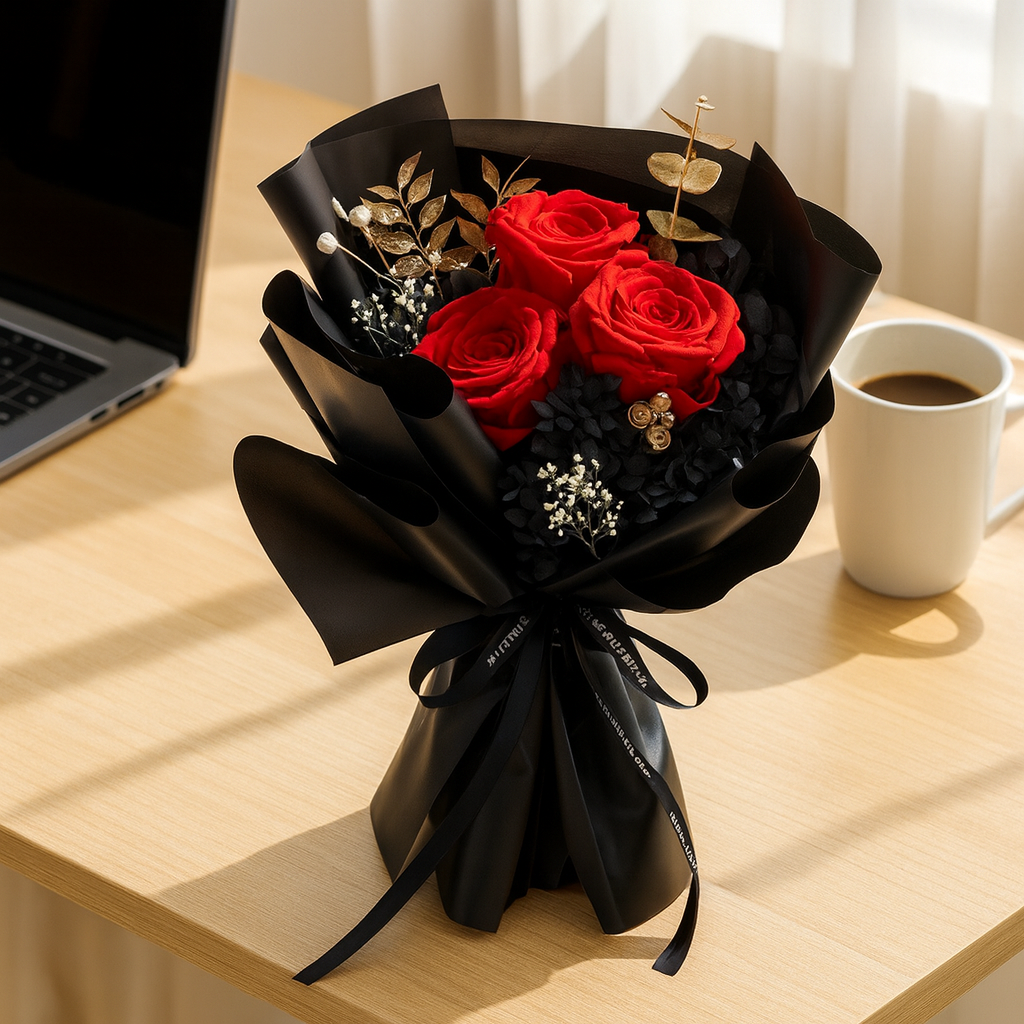 Scarlet Noir-Preserved Flower Bouquet