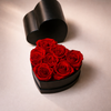 Heart-shaped black box with red preserved roses 