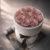 preserved pink roses in a leather white wrapping, preserved roses gift for Mother’s Day, 