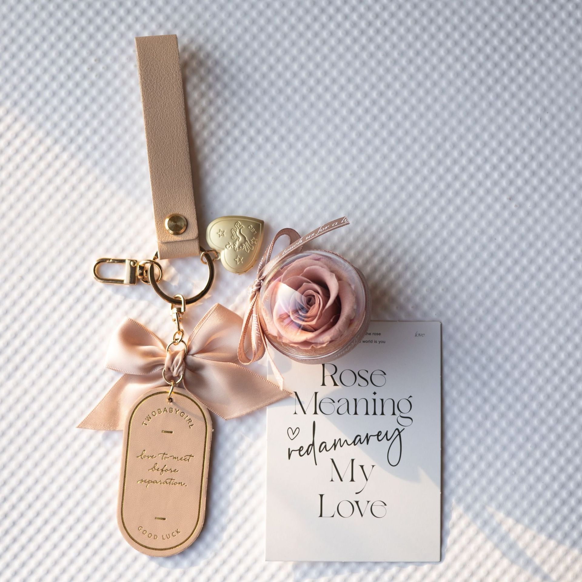 Preserved Pink Rose Keychain Gift Set