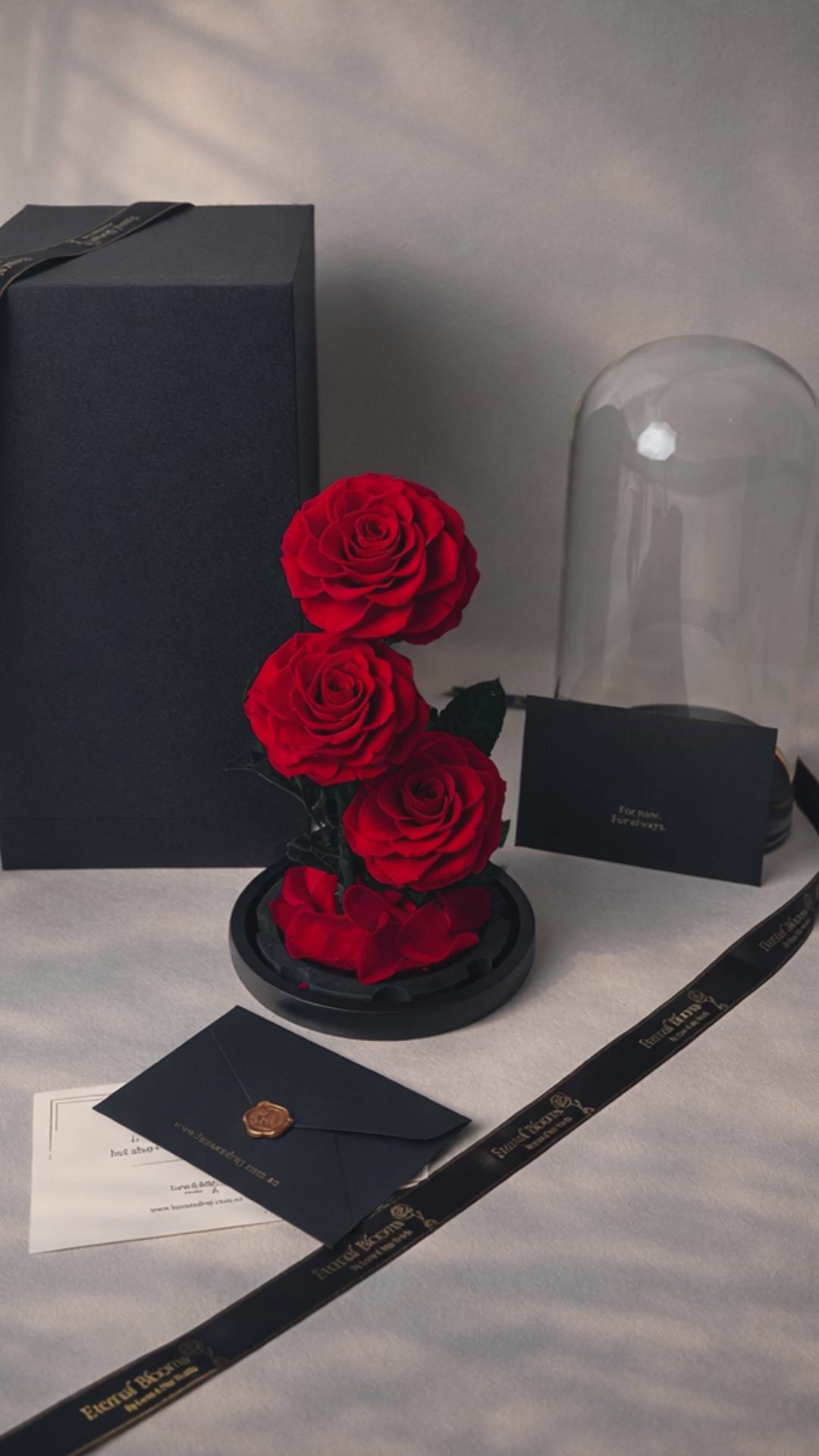 preserved roses in glass dome, luxury gift box, unboxing video