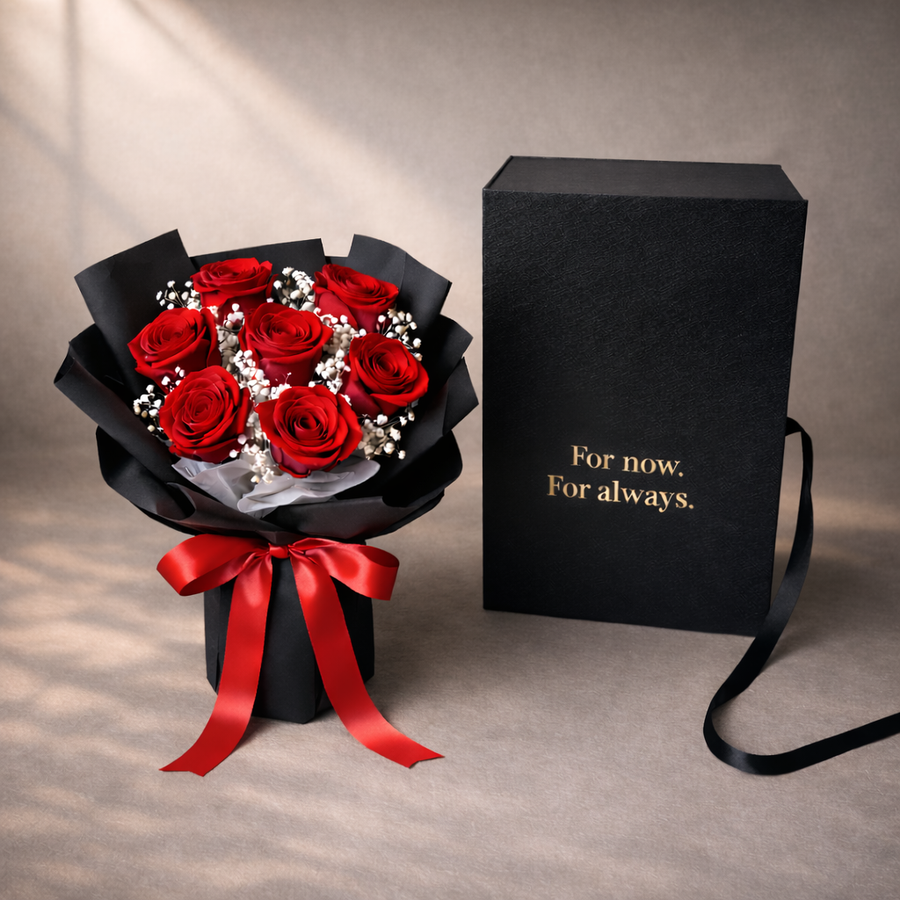 Preserved red rose bouquet with black gift box australia