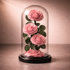 preserved Pink roses under a glass dome 